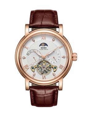 BiBi Rose Gold Case Watch with Brown Leather Strap